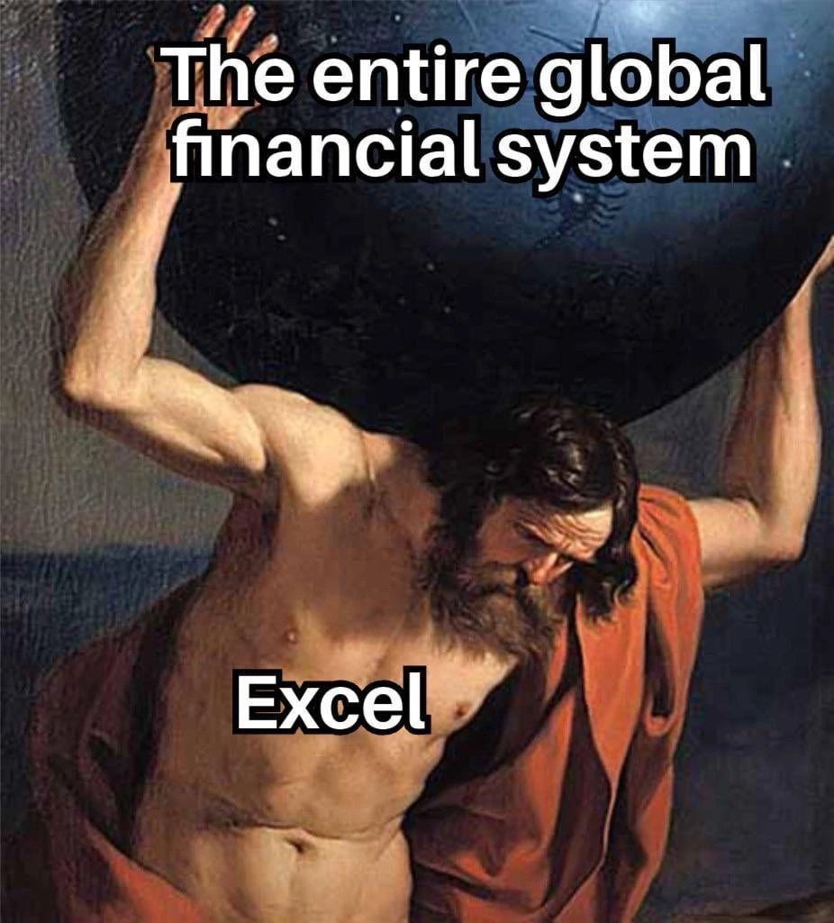 An image of Atlas as Excel holding up the world